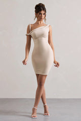 Tali | Champagne Twisted Asymmetric Bodycon Mini Dress