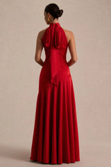 Luscious | Red High-Neck Maxi Dress With Drop-Waist And Bow Detail