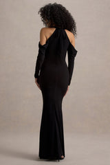 Hurghada | Black Plunge-Neck Long-Sleeve Maxi Dress