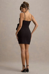 Olivette | Black Ruffled Mini Dress With Corsage Detail
