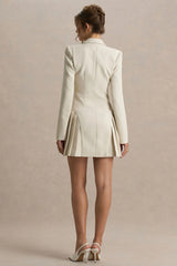 Blossoming | Nude Plunge-Neck Tailored Mini Dress With Pleating