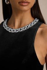 Meva | Black Velvet Hand-Embellished High-Neck Mini Dress