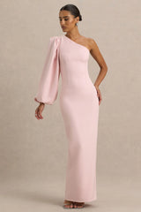 Kellis | Pink Asymmetric Maxi Dress With Balloon Sleeve