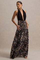 Ferreira | Zebra Print Plunge-Neck Maxi Dress