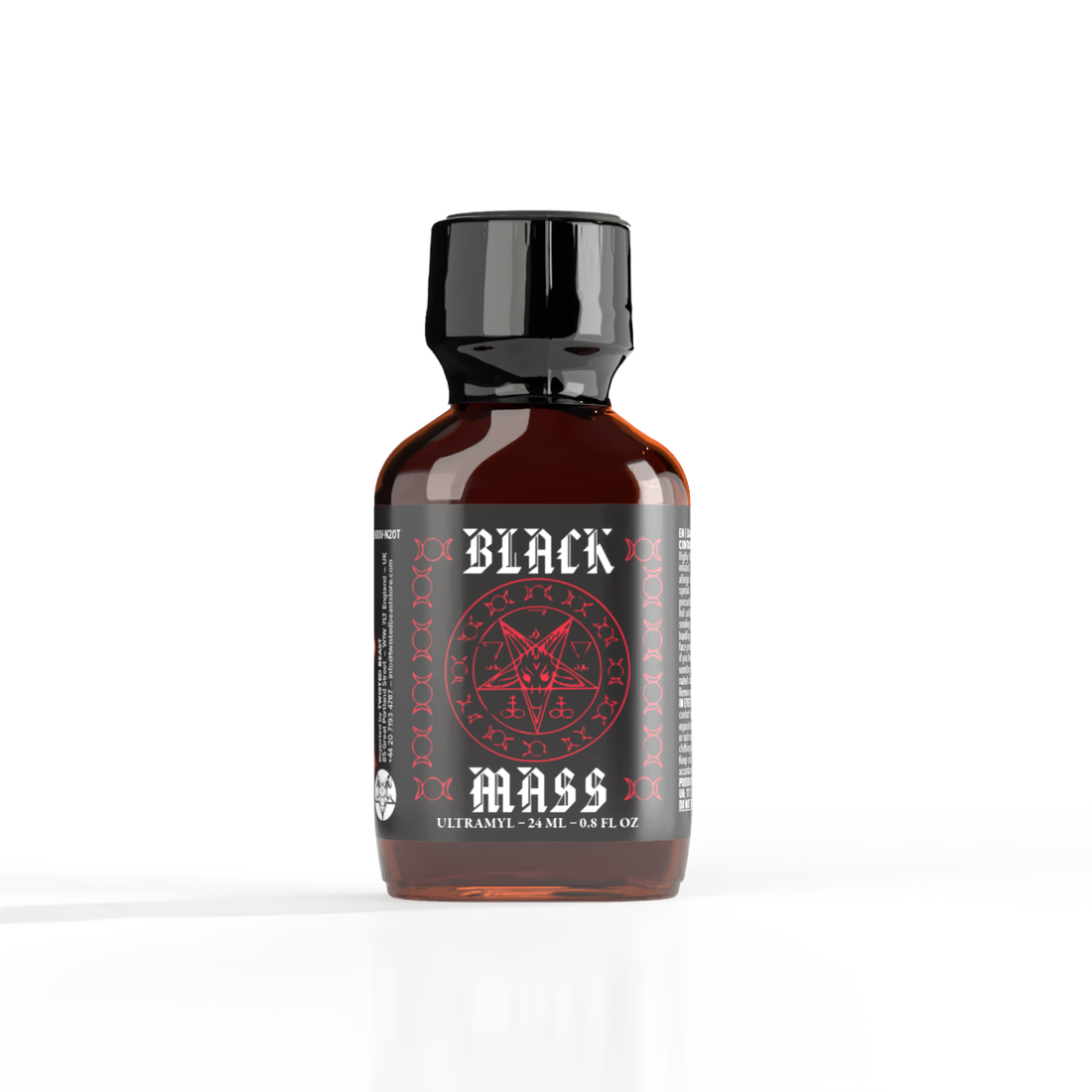 A product photo of Black Mass Poppers in a 24ml bottle.