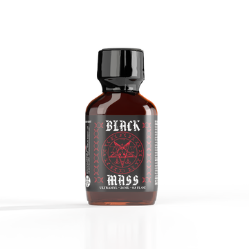 A product photo of Black Mass Poppers in a 24ml bottle.