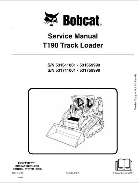 Bobcat T190 TRACK LOADER Service Manual 6904146 - PDF