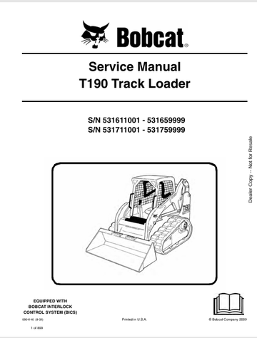 Bobcat T190 TRACK LOADER Service Manual 6904146 - PDF
