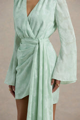 Doreen | Mint Long-Sleeve Wrap Mini Dress