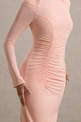 Cassandra | Pink High-Neck Long-Sleeve Midi Dress