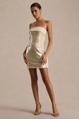 Casandra | Champagne Sequin Bandeau Mini Dress With Satin Trim