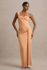 Erminia | Peach One-Shoulder Twist Wrap Maxi Dress