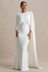 Padma | White Draped Maxi Dress With Cape Sleeves