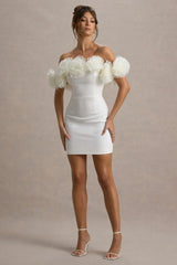 Von | White Bardot Mini Dress With Ruffle Trim