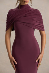 Cleora | Burgundy Twist Cape Maxi Dress