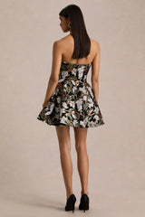 Sparky | Black And Bronze Floral Embellished Bandeau Mini Dress