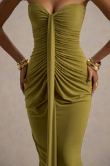 Ali | Olive Sweetheart Ruched Wrap Maxi Dress