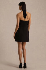 Lillian | Black Halter-Neck Mini Dress With Embellished Detailing