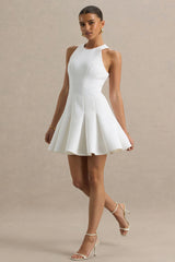 Leilani | White Round-Neck Mini Skater Dress