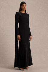 Reese | Black High-Neck Maxi Dress With Embellished Detail and Sash
