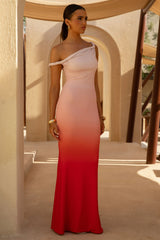 Exotic | Red Ombre Twisted Asymmetric Maxi Dress