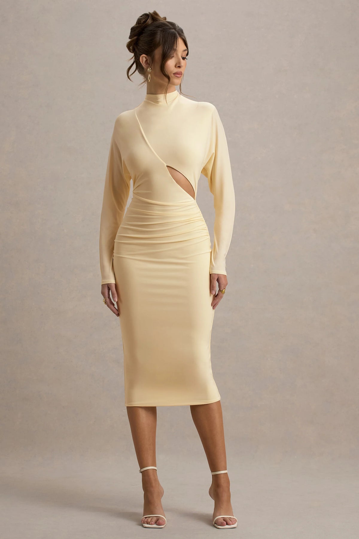 Pandora | Pale Lemon Long-Sleeve Maxi Dress With Cut-Out