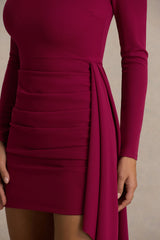 Zaya | Burgundy Long Sleeve Mini Dress With Drape