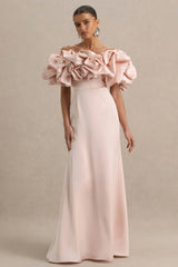 Allie | Pale Pink Puff Bardot Maxi Dress