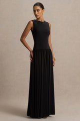 Rosalita | Black Crew-Neck Maxi Dress With Drop-Waist