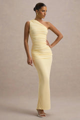 Dalarie | Pale Lemon One-Shoulder Gathered Maxi Dress