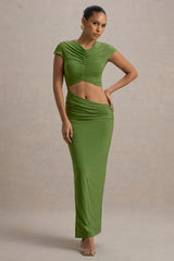 Pia | Green Short-Sleeve Maxi Dress With Cut-Out