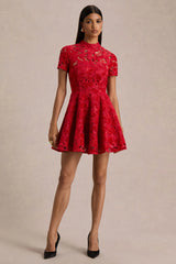 Roam | Red Lace High-Neck Mini Dress
