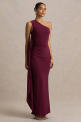Adelina | Burgundy One-Shoulder Maxi Dress With Drape