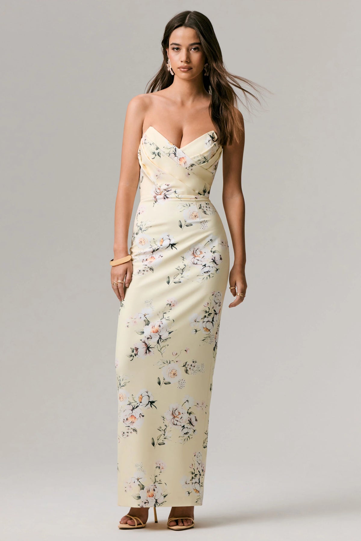 Fierce | Lemon Print Asymmetric Ruched Maxi Dress
