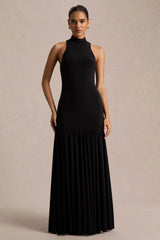 Tasmin | Black High-Neck Maxi Dress With Drop-Waist