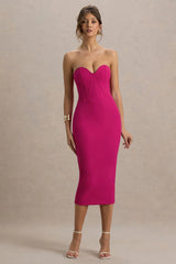 Nina | Dark Pink Structured Strapless Corset Midi Dress