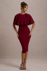 Andorra | Berry Bodycon Cape Midi Dress