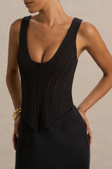 Morgan | Black Satin Corset Maxi Dress