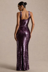 High Life | Plum Sequin Square-Neck Maxi Dress With Front-High Split