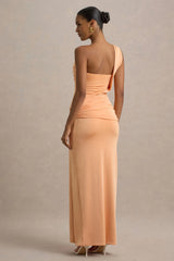 Erminia | Peach One-Shoulder Twist Wrap Maxi Dress