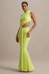 Beline | Lime Green One-Shoulder Cut-Out Maxi Dress With Drape