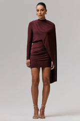 Celeste | Burgundy Long-Sleeve Mini Dress With Cape Sleeve