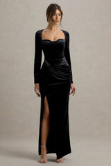 Fay | Black Velvet Corset Style Knot Maxi Dress
