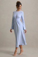 Cassiopeia | Light Blue Long-Sleeve Midi Dress With Cross Waist