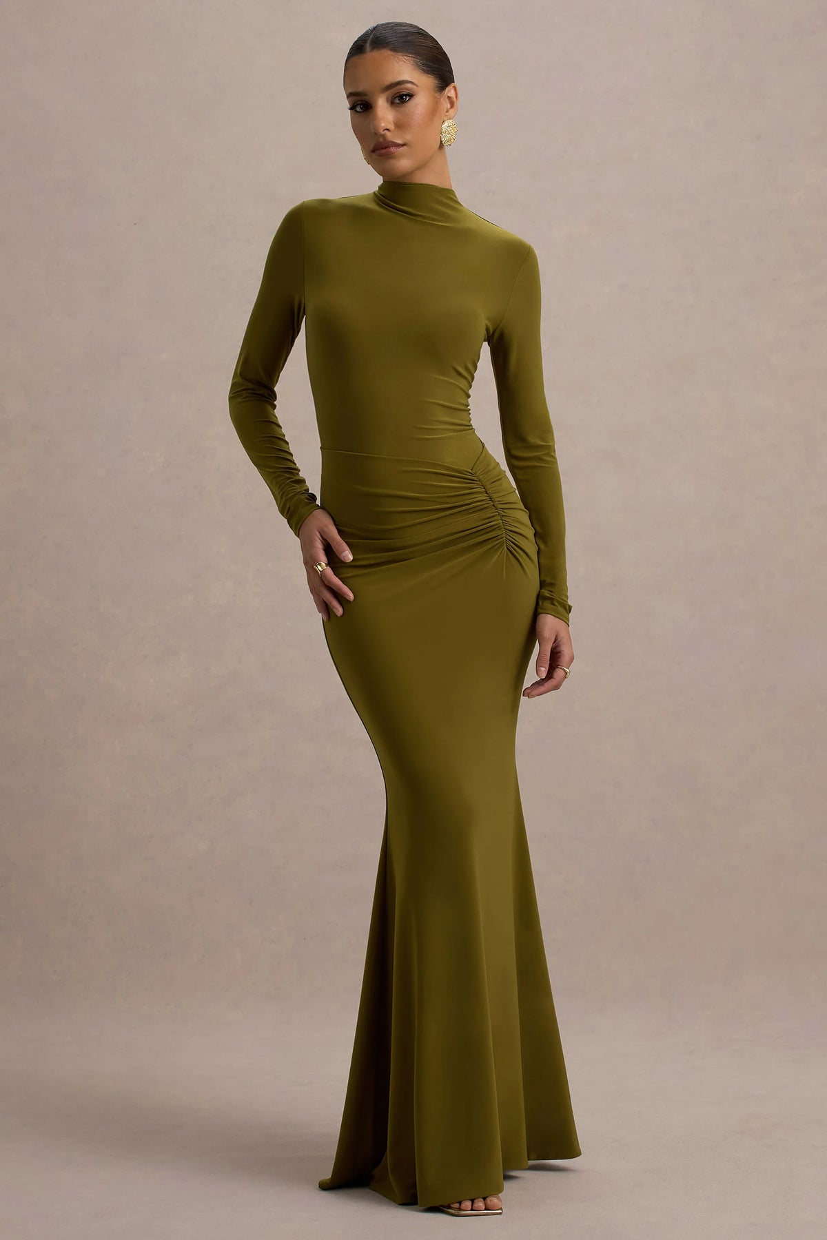 Reid | Green Long-Sleeve Gathered Maxi Dress