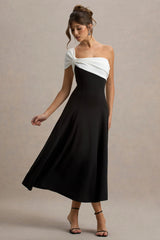 Malta | Black & White One-Shoulder Midi Dress