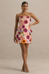 Kristen | Pink Floral Bandeau-Neck Mini Dress