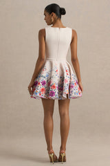 Gemstone | Light Pink Floral Print Square-Neck Skater Mini Dress