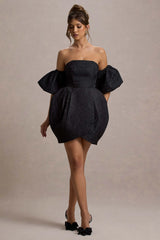 Ramone | Black Bardot Mini Dress With Tulip Hem