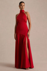 Luscious | Red High-Neck Maxi Dress With Drop-Waist And Bow Detail